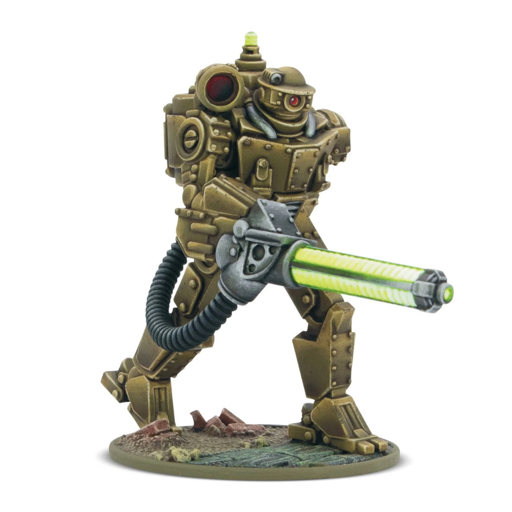 British MK IIC Automated Director – pudełko zestawu Konflikt '47 z ilustracją automatycznego dowódcy MK IIC, 1 plastikowa figurka 28mm, Warlord Games 453210603
