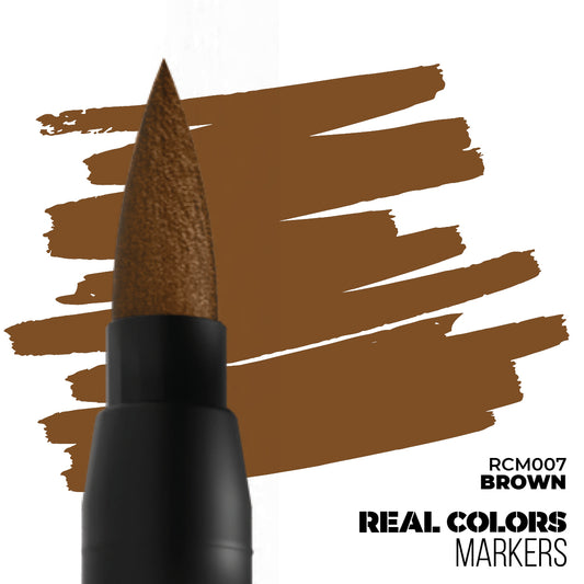 Brown RCM007 AK Interactive Real Colors Marker końcówka i próbka koloru - ciepły złocisto-brązowy marker akrylowy - AK Interactive
