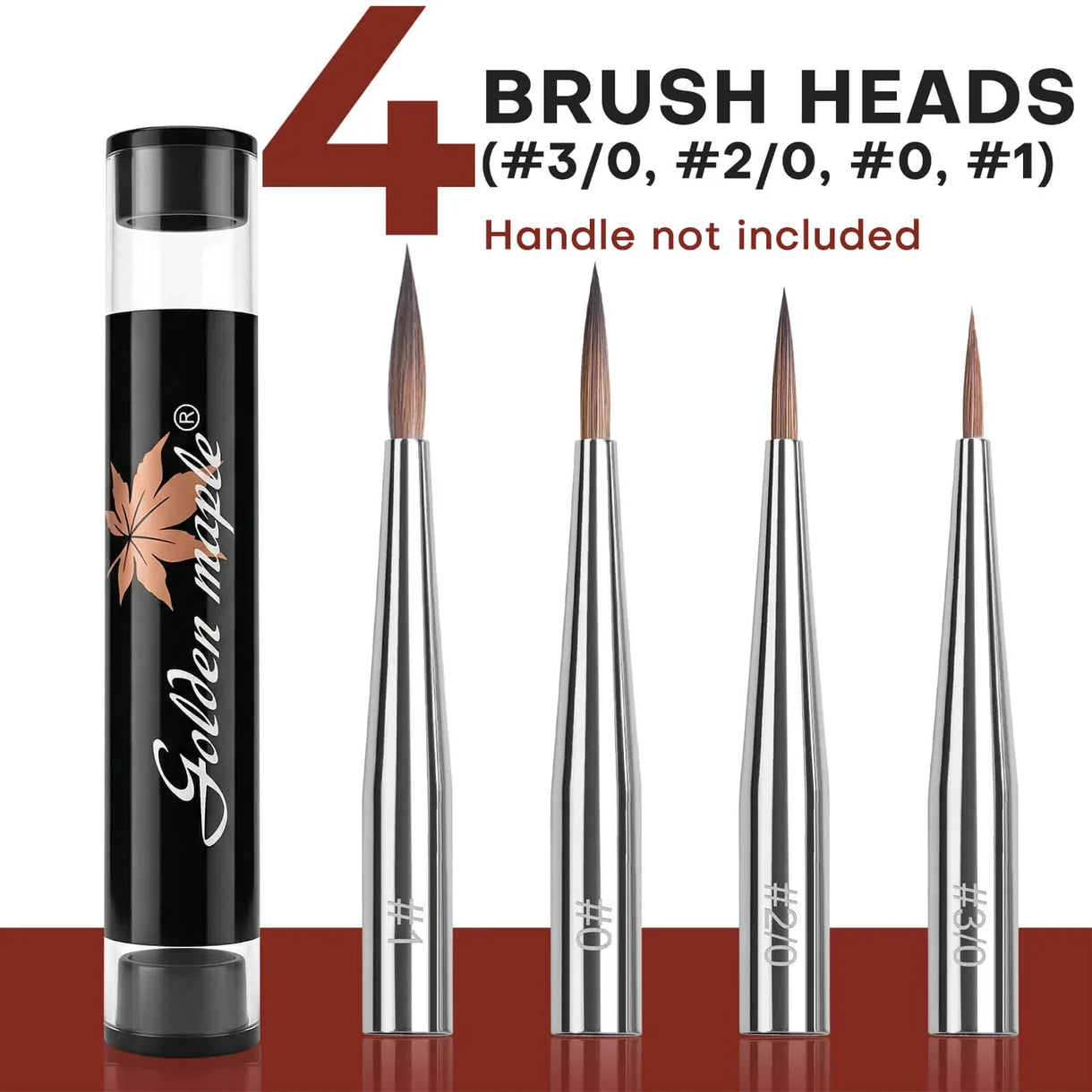 Replaceable-Tip Kolinsky Sable Brush Golden Maple – rączka z czerwonego sandałowca z 4 wymiennymi główkami Kolinsky i eleganckim czarnym pudełkiem prezentowym
