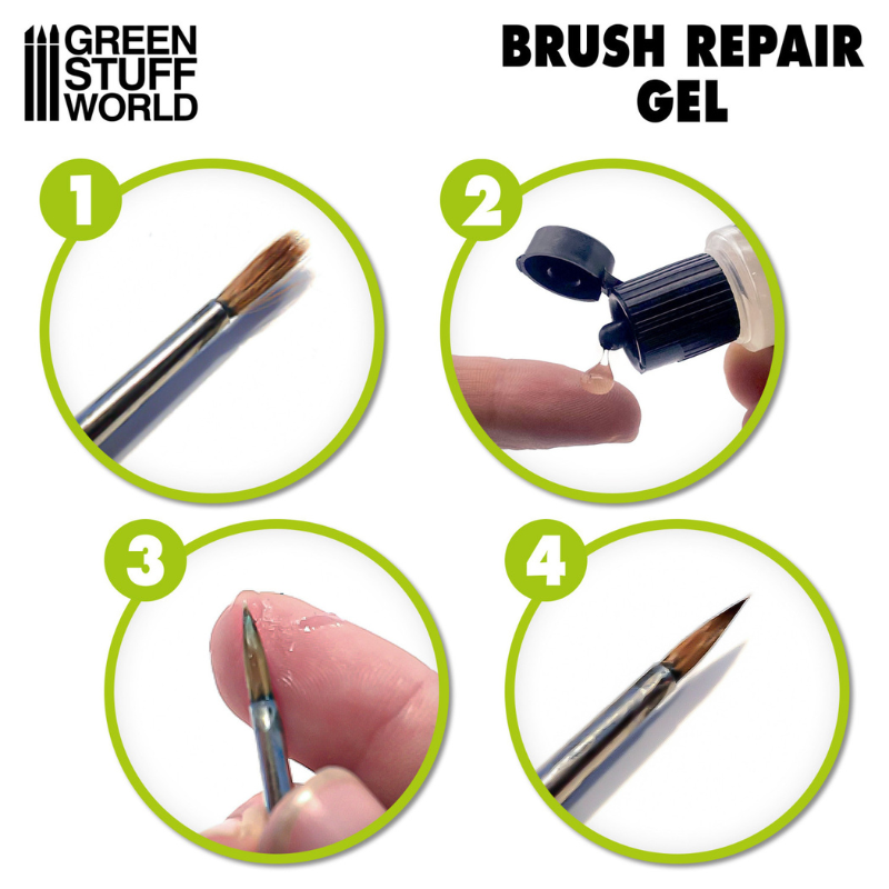 Brush Repair Gel 17ml – Green Stuff World 9329 – butelka z żelem i pędzlami malarskimi