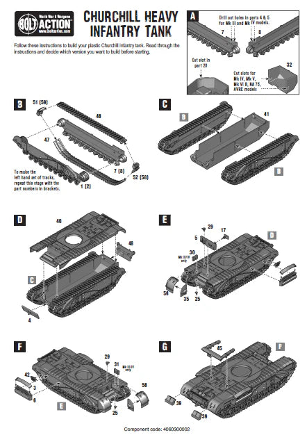 Churchill Tank - Bolt Action 28mm - instrukcja montażu kadłub gąsienice części A-G - Warlord Games