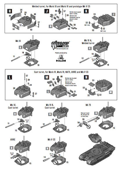Churchill Tank - Bolt Action 28mm - instrukcja montażu wieże MkIII MkIV MkV MkVI NA75 AVRE - Warlord Games