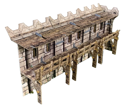 Battle Systems City Wall – widok tylnej strony muru z drewnianym chodnikiem i podporami
