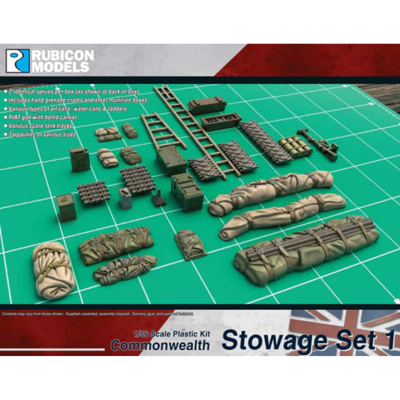 Commonwealth Stowage Set 1 – okładka pudełka, ekwipunek brytyjski 28mm z PIAT i gąsienicami, 280089
