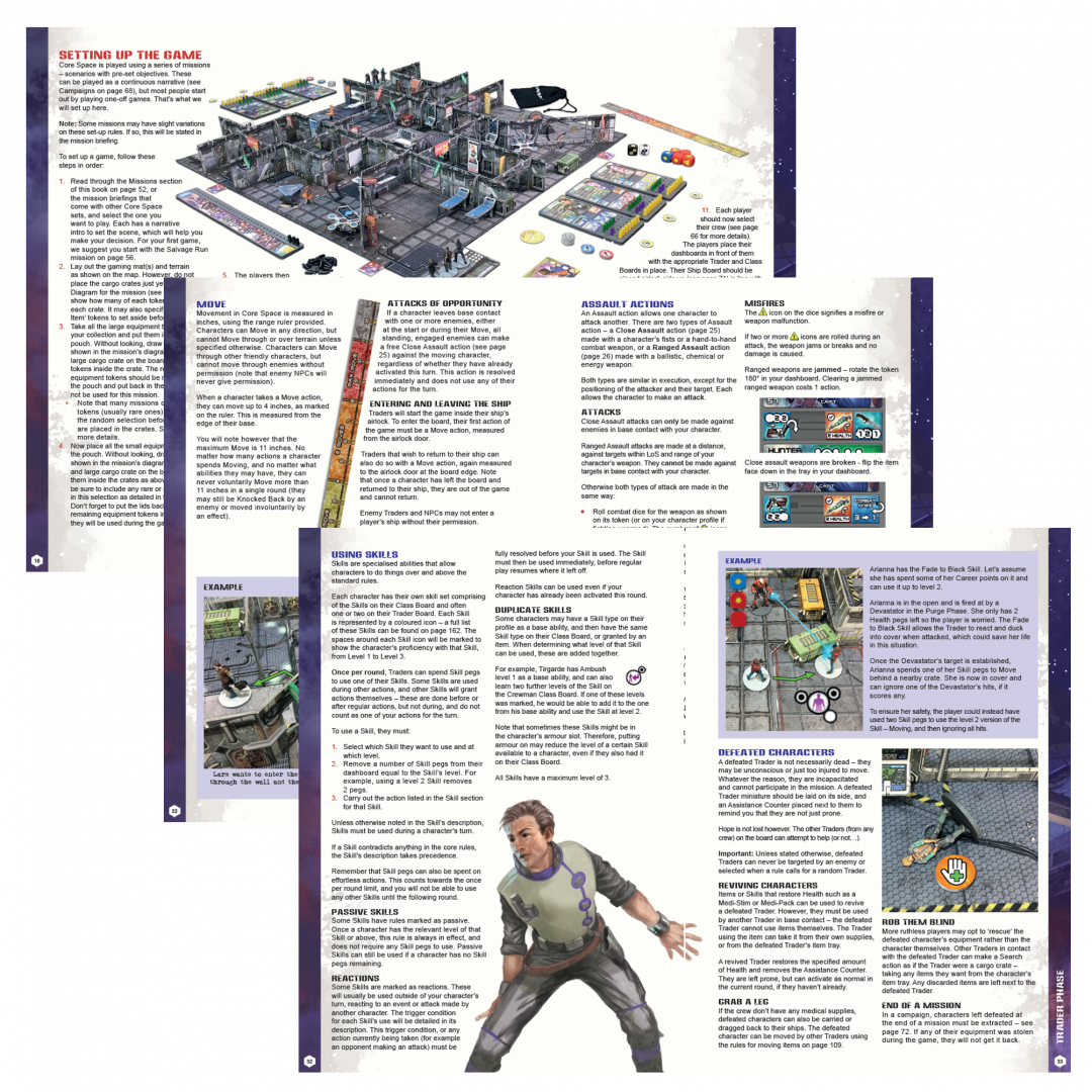 Core Space Deluxe Rulebook – strony wnętrza: zasady gry, misje i kampanie | Battle Systems