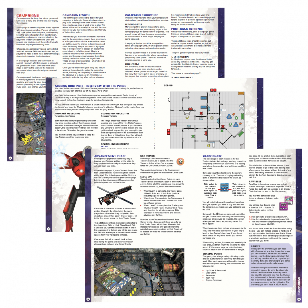 Core Space Deluxe Rulebook – strony wnętrza: kampanie i zaawansowane zasady | Battle Systems