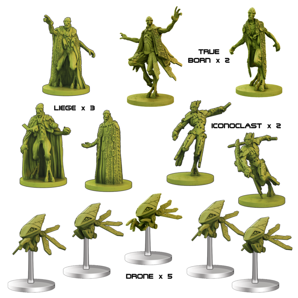 Core Space First Born – 12 figurek First Born: 3x Liege, 2x True Born, 2x Iconoclast, 5x Drone na białym tle
