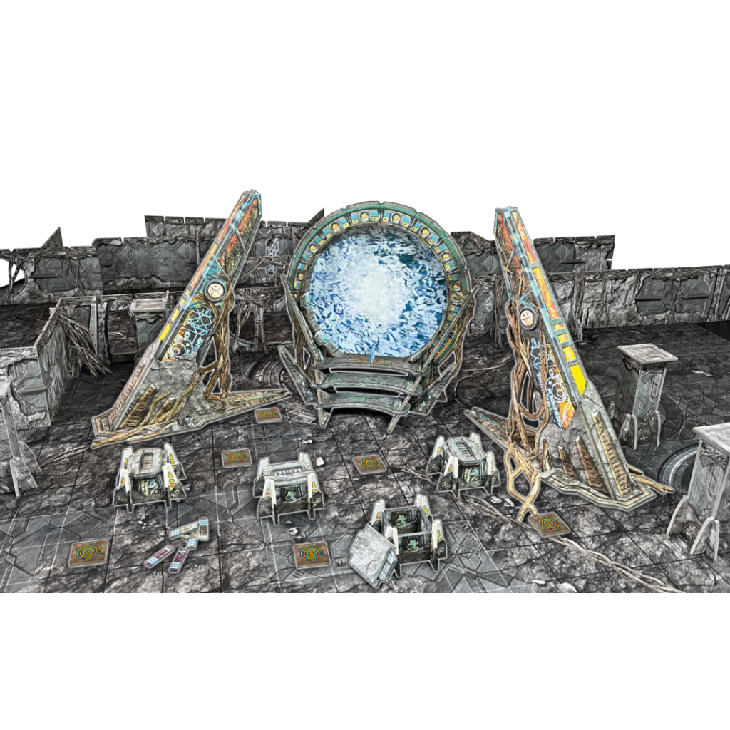 Core Space Gates of Ry'sa – teren 3D: Brama Ry'sa z aktywnym Vortexem, 2 Power Shards, 4 Plinths, Vines i Runes na macie First Born bez figurek
