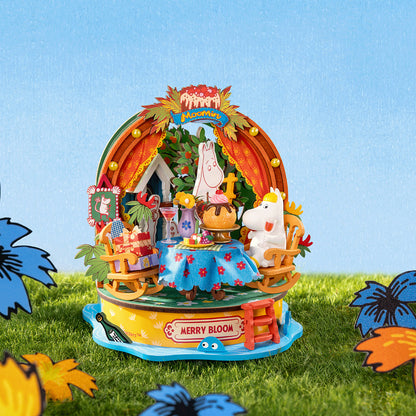 Ogrodowe Przyjęcie Panny Migotki Rolife DA011 – dwa modele z serii Moomin: Merry Bloom i drugi na zielonej łące