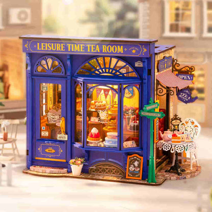 Herbaciarnia Leisure Time Tea Room Rolife DG171 – składanie modelu: arkusze elementów, instrukcja i gotowy model na stole