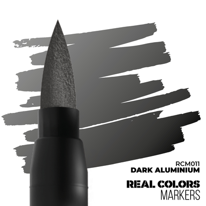 Dark Aluminium RCM011 AK Interactive Real Colors Marker końcówka i próbka koloru - ciemny metaliczny szary marker akrylowy - AK Interactive
