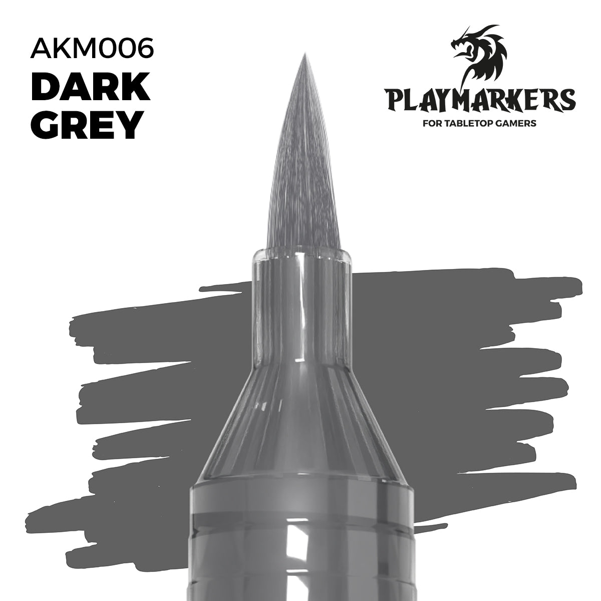 Dark Grey AKM006 AK Interactive Playmarker końcówka pędzelkowa z próbką koloru - głęboki ciemnoszary marker akrylowy do malowania figurek tabletop - AK Interactive
