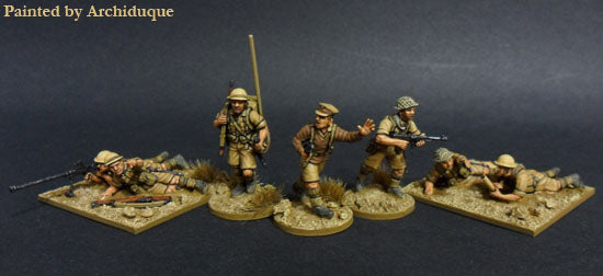 Desert Rats 1940-1943 Bolt Action Perry Miniatures – 5 pomalowanych figurek dowódcy i obsługa CKM 28mm
