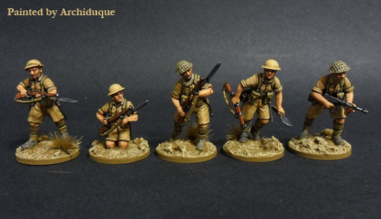 Desert Rats 1940-1943 Bolt Action Perry Miniatures – 5 pomalowanych figurek sekcja z bagnetami i Bren 28mm
