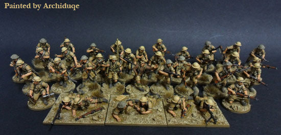 Desert Rats 1940-1943 Bolt Action Perry Miniatures – pełny pluton 38 figurek na podstawkach, widok ogólny 28mm
