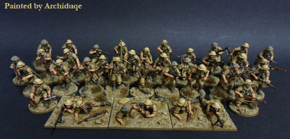 Desert Rats 1940-1943 Bolt Action Perry Miniatures – pełny pluton 38 figurek na podstawkach, widok ogólny 28mm
