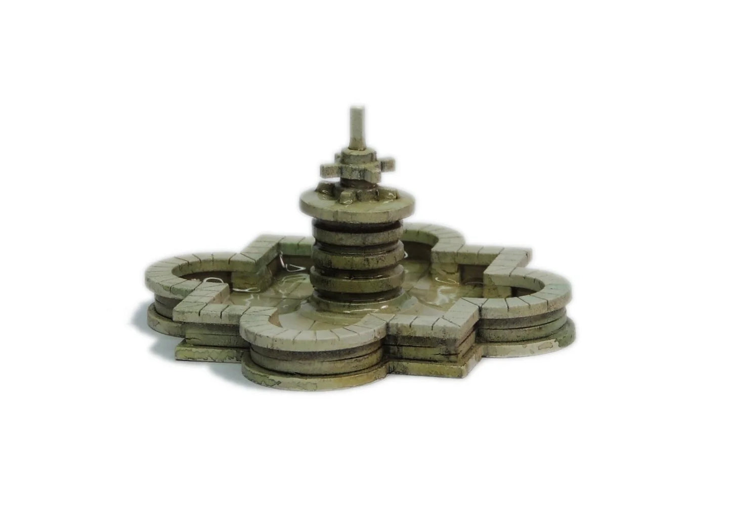 Fountain Set T023 28mm MDF - Zestaw Fontann - mała fontanna pomalowana widok z boku Sarissa Precision
