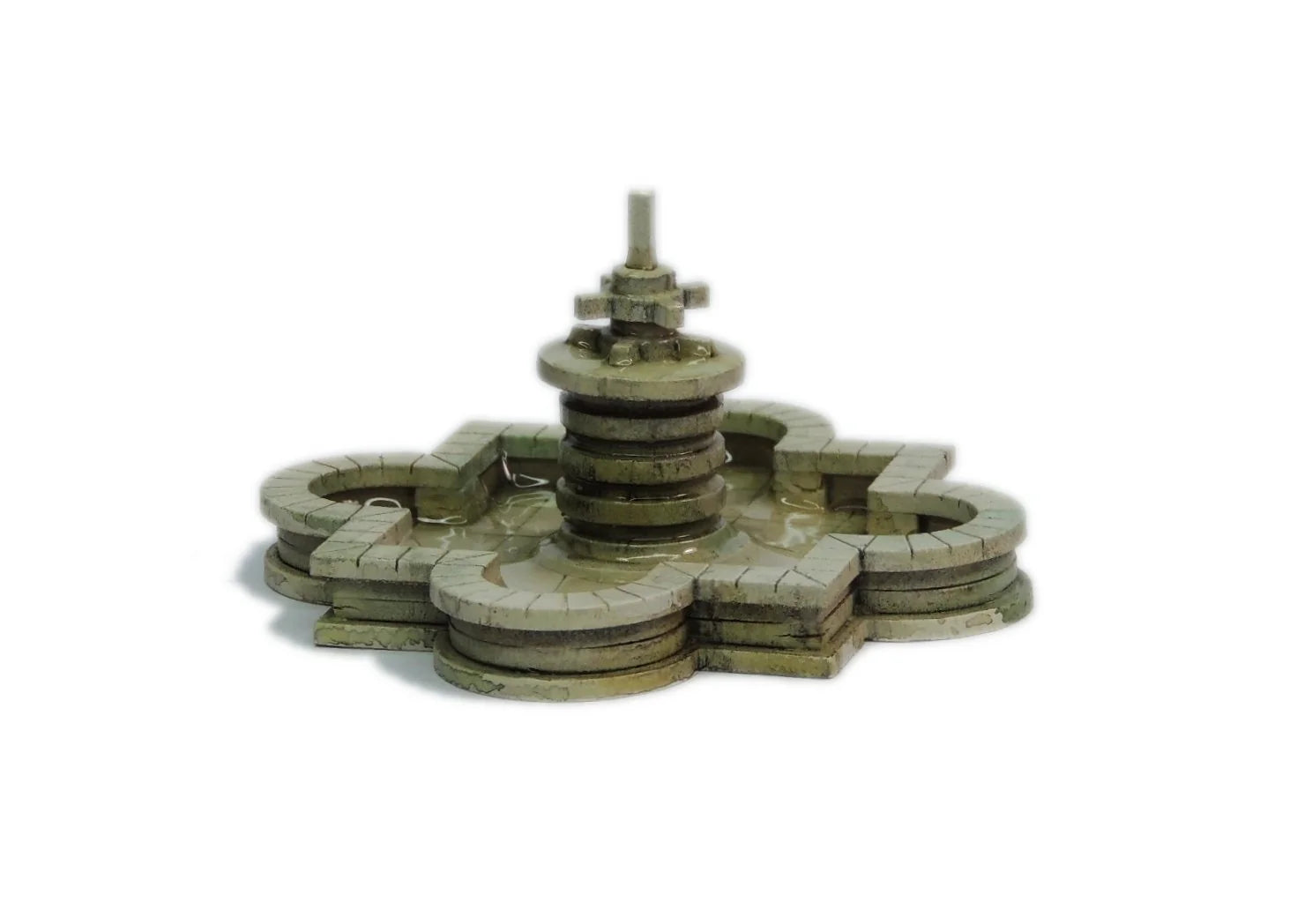 Fountain Set T023 28mm MDF - Zestaw Fontann - mała fontanna pomalowana widok z boku Sarissa Precision
