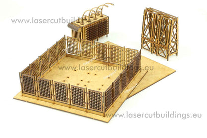 Duży Transformator z Ogrodzeniem LBH0976 28mm HDF - ogrodzenie z transformatorem widok z góry Laser Cut Buildings
