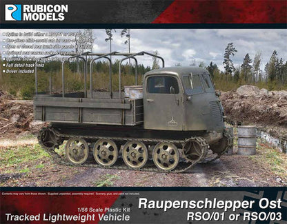 Raupenschlepper Ost RSO/01 – okładka pudełka Rubicon Models 1:56, model na błotnistej drodze, 280128