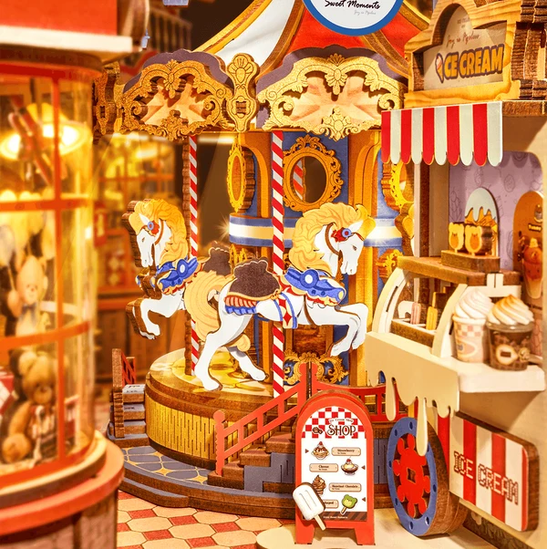 Fairytale Amusement Park Book Nook – składanie elementów modelu, lodziarnia i koło fortuny