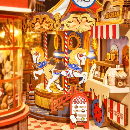 Fairytale Amusement Park Book Nook – składanie elementów modelu, lodziarnia i koło fortuny