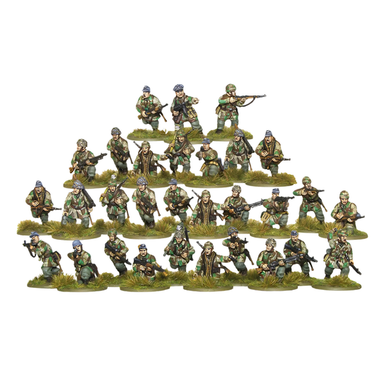 Fallschirmjäger Platoon - Bolt Action 28mm - kompletny pluton 30 figurek z FG42 MP40 MG42 charakterystycznymi hełmami - widok całości - Warlord Games