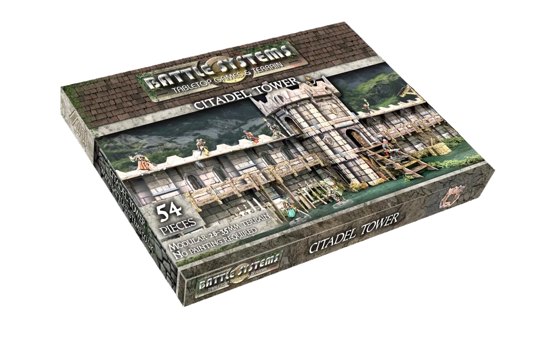 Citadel Tower BSTFWE011 28-35mm Battle Systems - pudełko zestawu 54 elementy widok izometryczny białe tło
