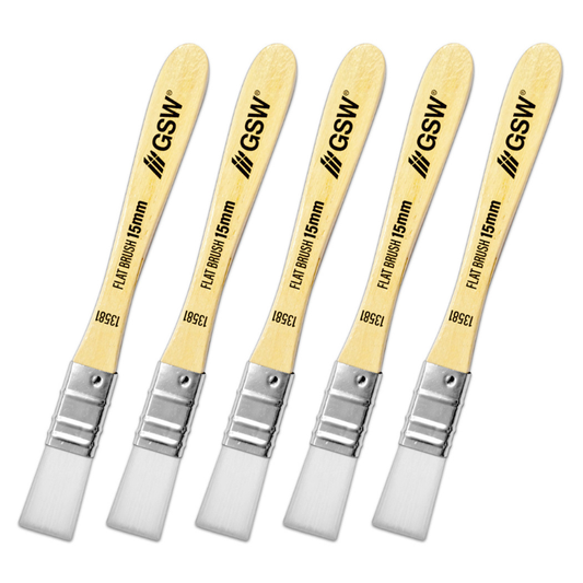 Flat Synthetic Brush Pack x5 13581 – Green Stuff World – 5 pędzli płaskich syntetycznych 15mm z drewnianą rączką i metalową oprawą