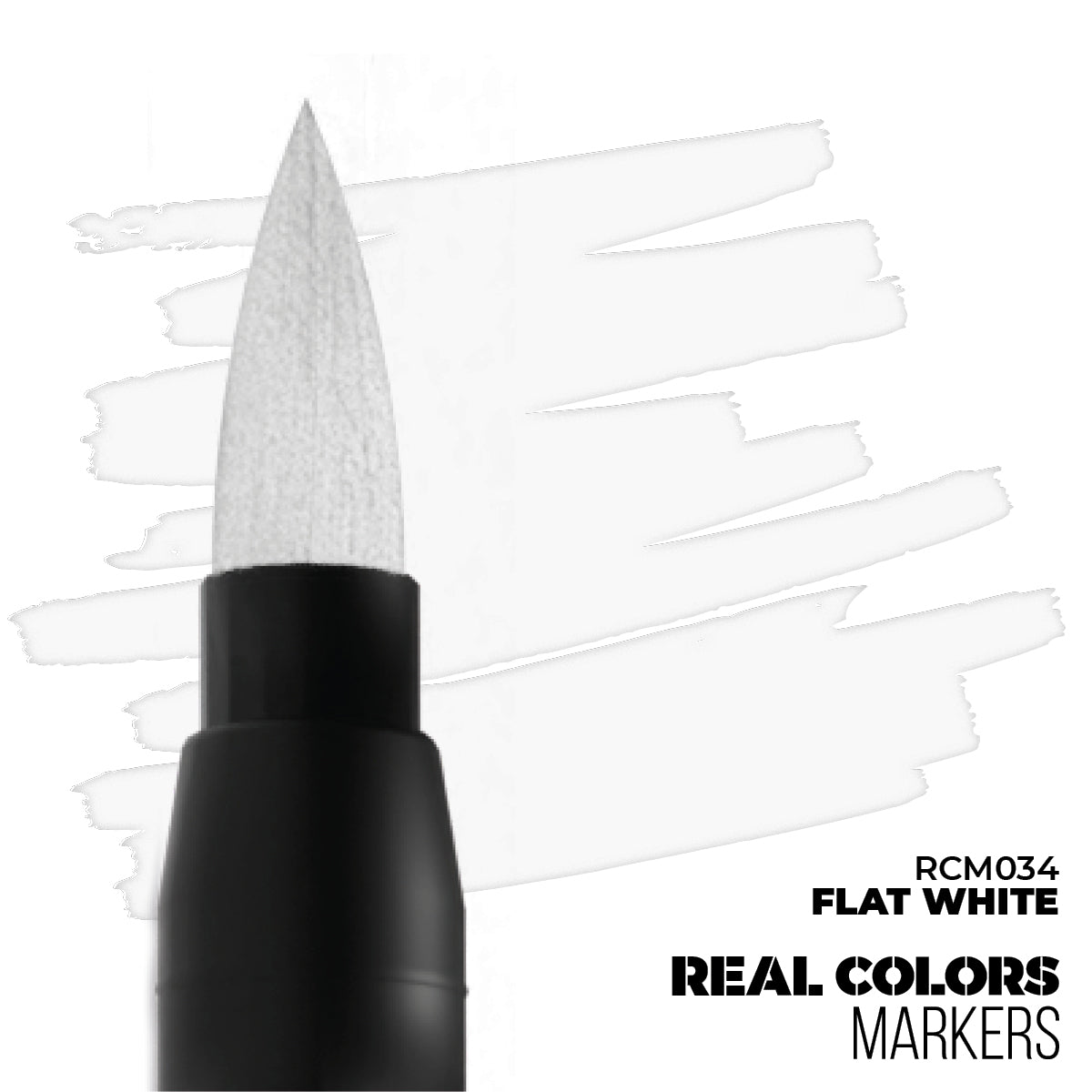 Flat White RCM034 AK Interactive Real Colors Marker końcówka i próbka koloru - biały matowy marker akrylowy do modeli i figurek - AK Interactive

