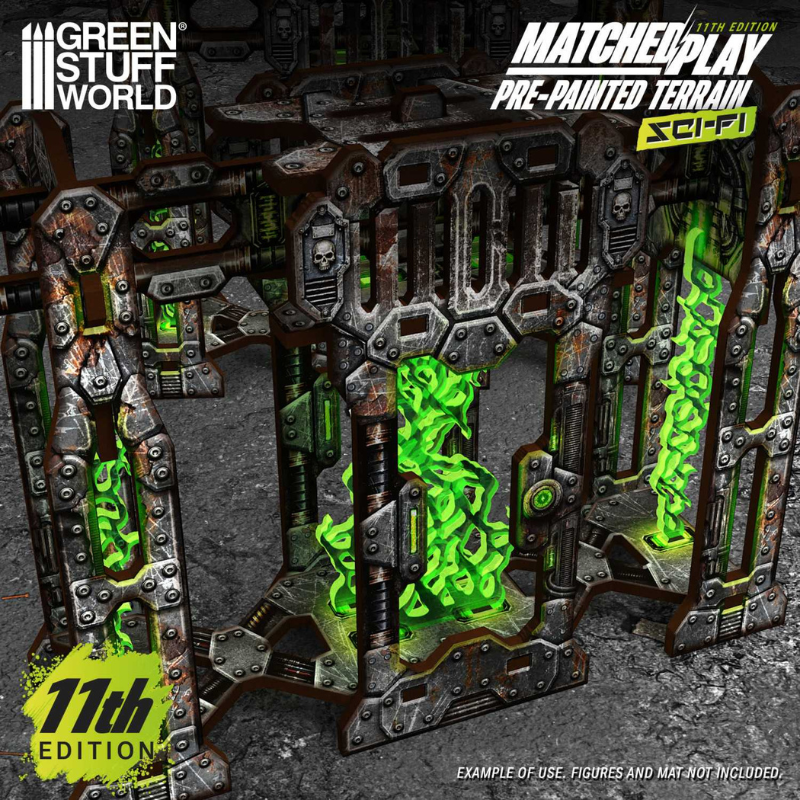 Pre-Painted Foldable Terrain Pack 11th Edition – składana ściana plazmowa z fluorescencyjnymi elementami metakrylanu, widok z przodu, teren sci-fi 28-32mm
