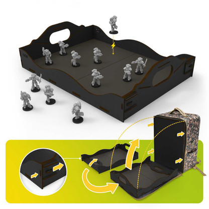 Foldable Tournament Tray – czarna taca MDF z figurkami Space Marines i instrukcją składania do plecaka Army Transport Backpack L Camouflage Edition