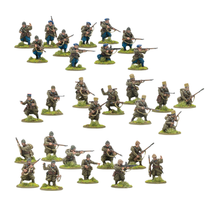 French Army Infantry - Bolt Action 28mm - 30 figurek piechota francuska regularna chasseurs à pied fortress troops engineers colonial troops mundury khaki hełmy Adrian berety podstawki - Warlord Games