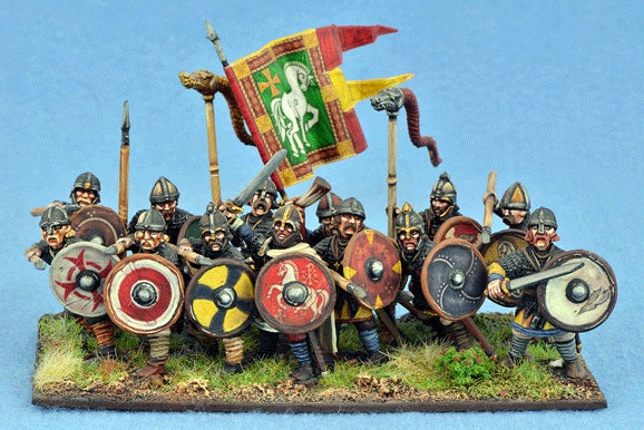 Plastic Saxon Thegns Gripping Beast – oddział thegnów ze sztandarem, plastik 28mm Swordpoint
