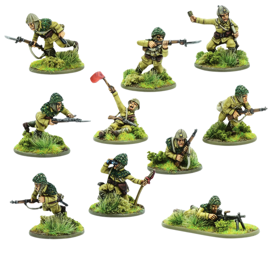 Japanese Teishin Shudan Paratrooper Squad Warlord Games – 10 pomalowanych metalowych figurek japońskich spadochroniarzy
