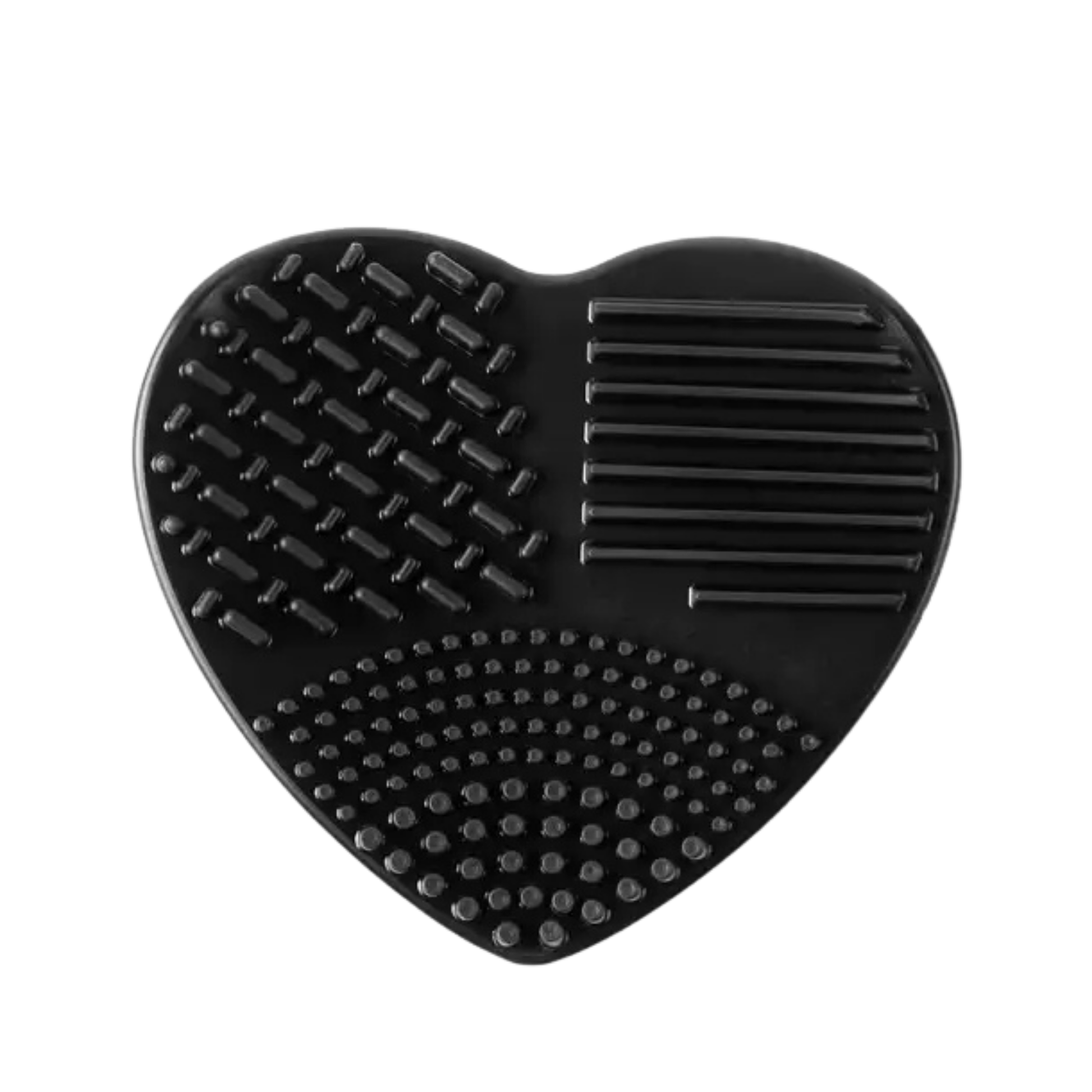Soft Silicone Brush Cleaning Mat Golden Maple – czarny silikonowy pad w kształcie serca z 3 strefami czyszczącymi, widok z góry

