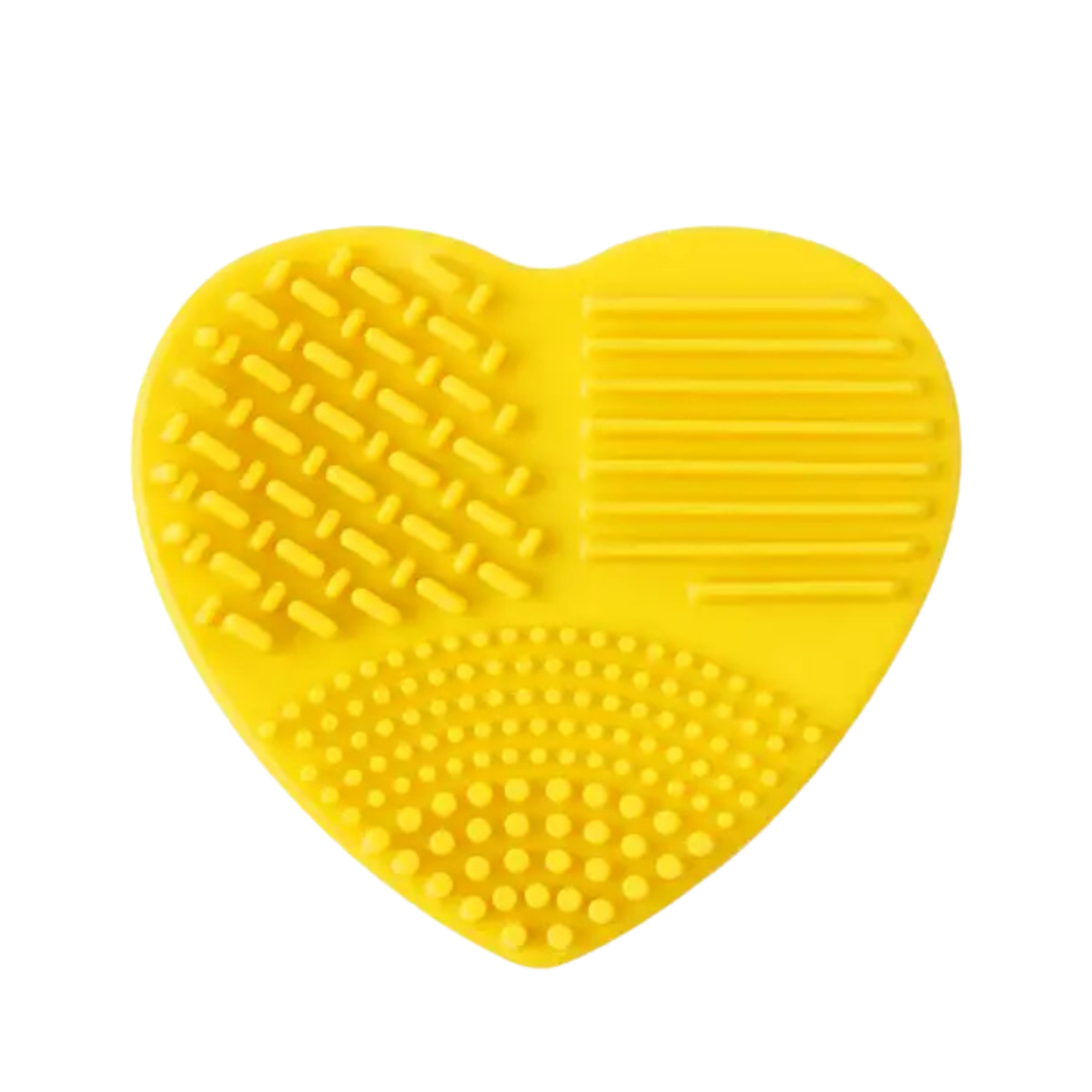 Soft Silicone Brush Cleaning Mat Golden Maple – żółty silikonowy pad w kształcie serca z 3 strefami czyszczącymi, widok z góry
