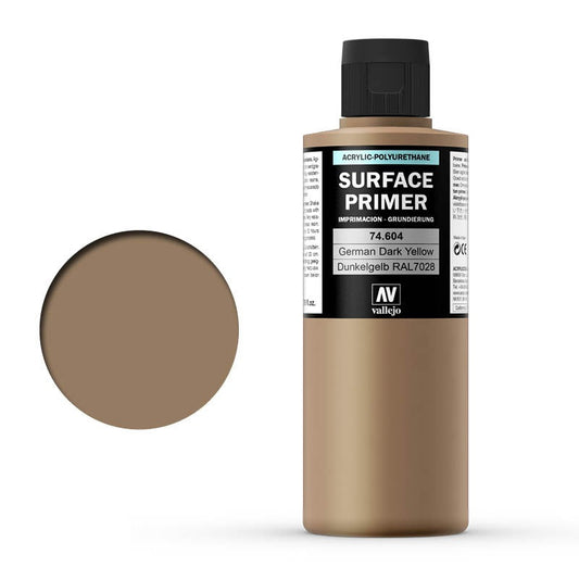 `Vallejo Surface Primer German Dark Yellow 74.604 - akrylowy podkład 200ml do gruntowania modeli wojskowych z żywicy plastiku i metalu - Vallejo`