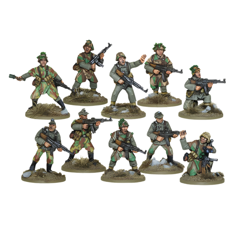 Geteran Grenadiers Squad - Bolt Action 28mm - 10 metalowych figurek weteranów Wehrmacht z STG44 kamuflaż splinter i włoski - Warlord Games