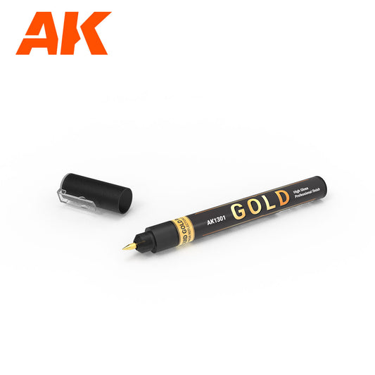 AK1301 Gold AK Interactive Metallic Liquid Marker - złoty metaliczny marker High Gloss fine tip 1.0mm do modeli i figurek - AK Interactive
