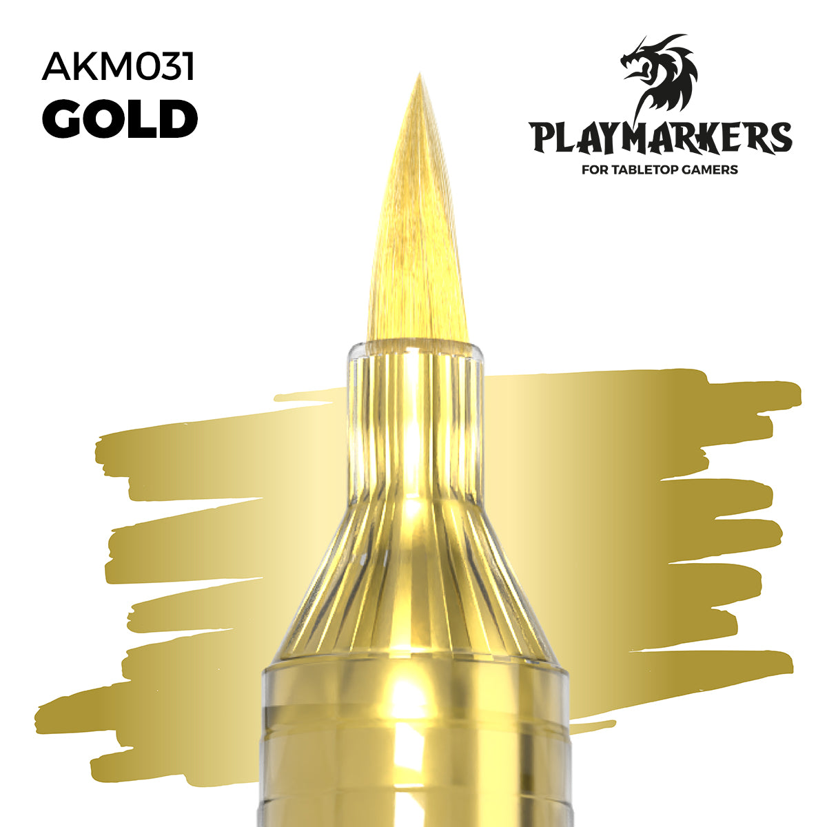 Gold AKM031 AK Interactive Playmarker końcówka pędzelkowa z próbką koloru - błyszczący złoty metaliczny marker akrylowy do malowania figurek tabletop - AK Interactive
