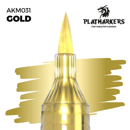 Gold AKM031 AK Interactive Playmarker końcówka pędzelkowa z próbką koloru - błyszczący złoty metaliczny marker akrylowy do malowania figurek tabletop - AK Interactive
