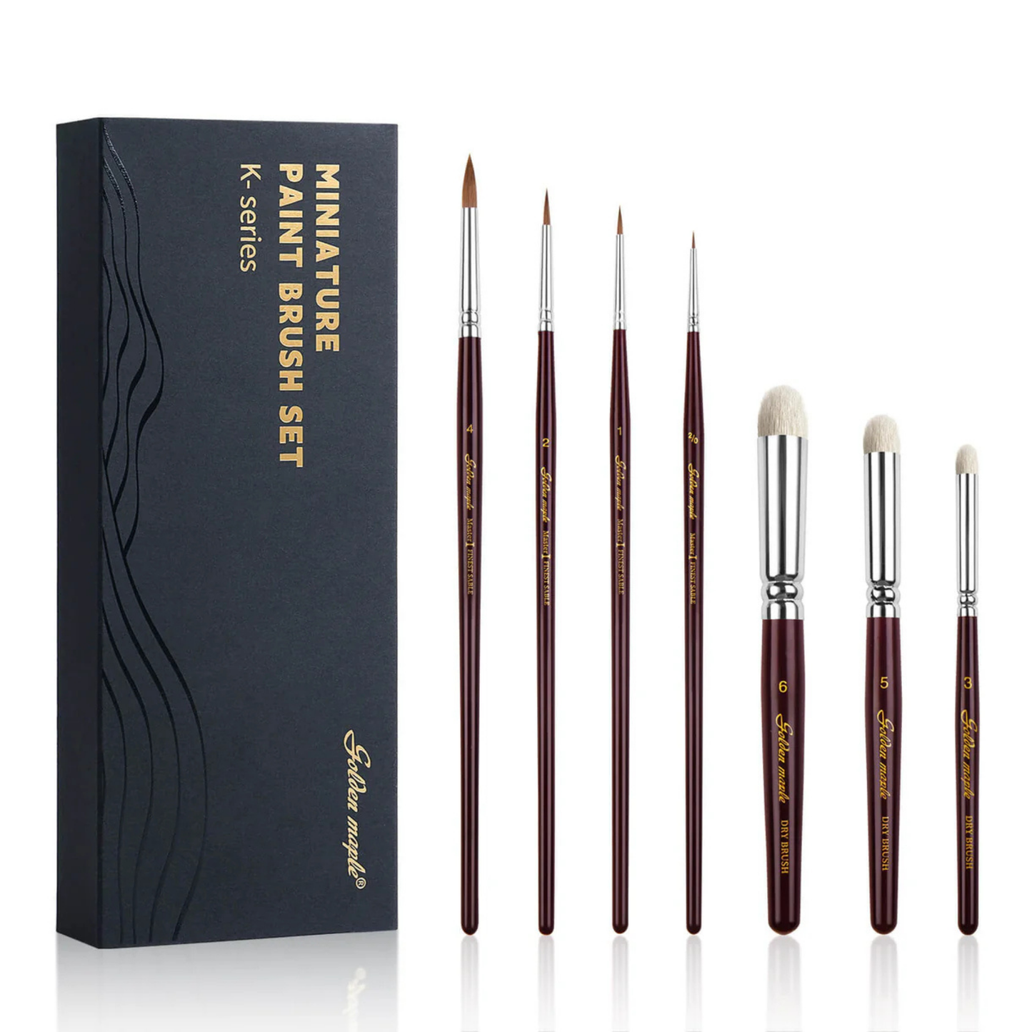Golden Maple K-Series Miniature Paint Brush Set – zestaw 7 pędzli do malowania figurek w czarnym pudełku prezentacyjnym
