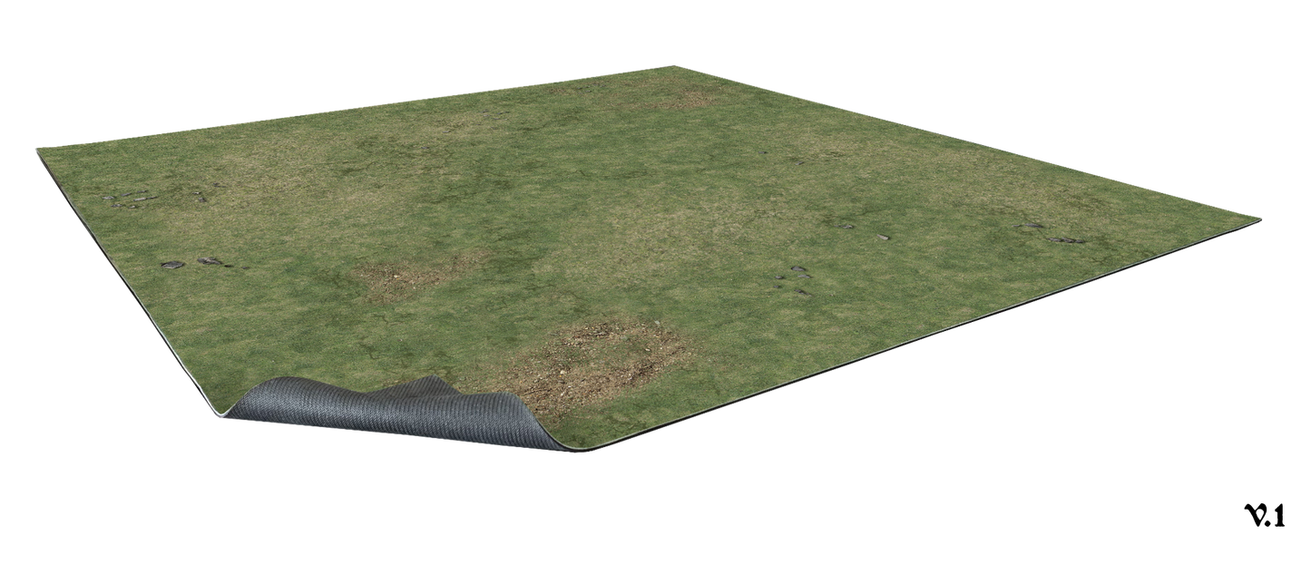 Grassy Fields – Mata do gry 2'x2' z gridem Mousepad Battle Systems – widok ogólny zielonej łąki z siatką 1"/25mm