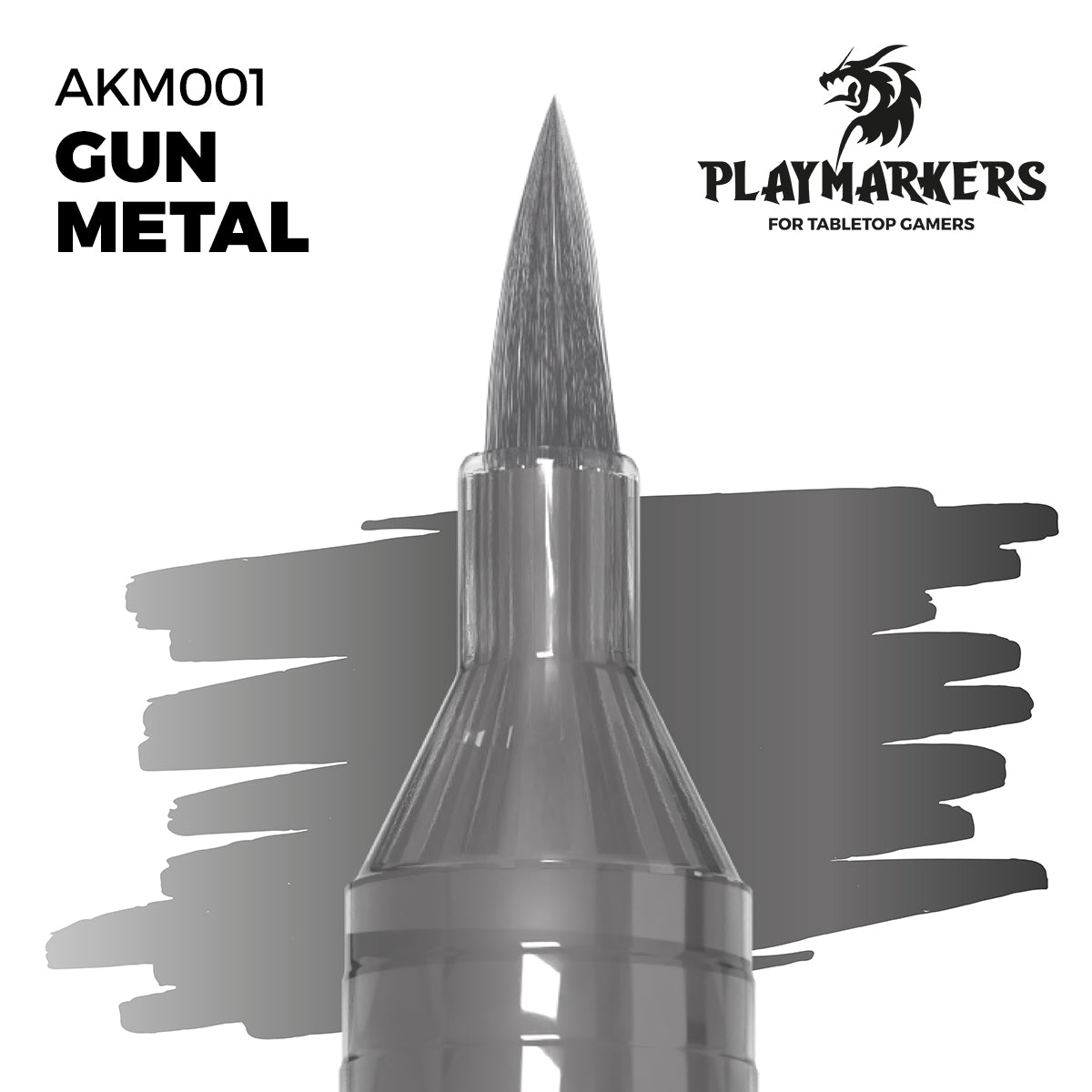 Gun Metal AKM001 AK Interactive Playmarker końcówka pędzelkowa z próbką koloru - metaliczny ciemnoszary marker akrylowy do malowania figurek tabletop - AK Interactive
