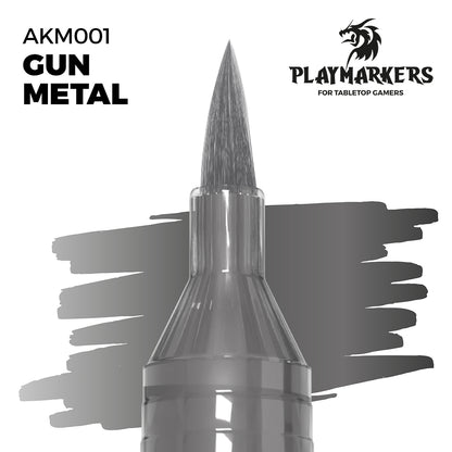 Gun Metal AKM001 AK Interactive Playmarker końcówka pędzelkowa z próbką koloru - metaliczny ciemnoszary marker akrylowy do malowania figurek tabletop - AK Interactive
