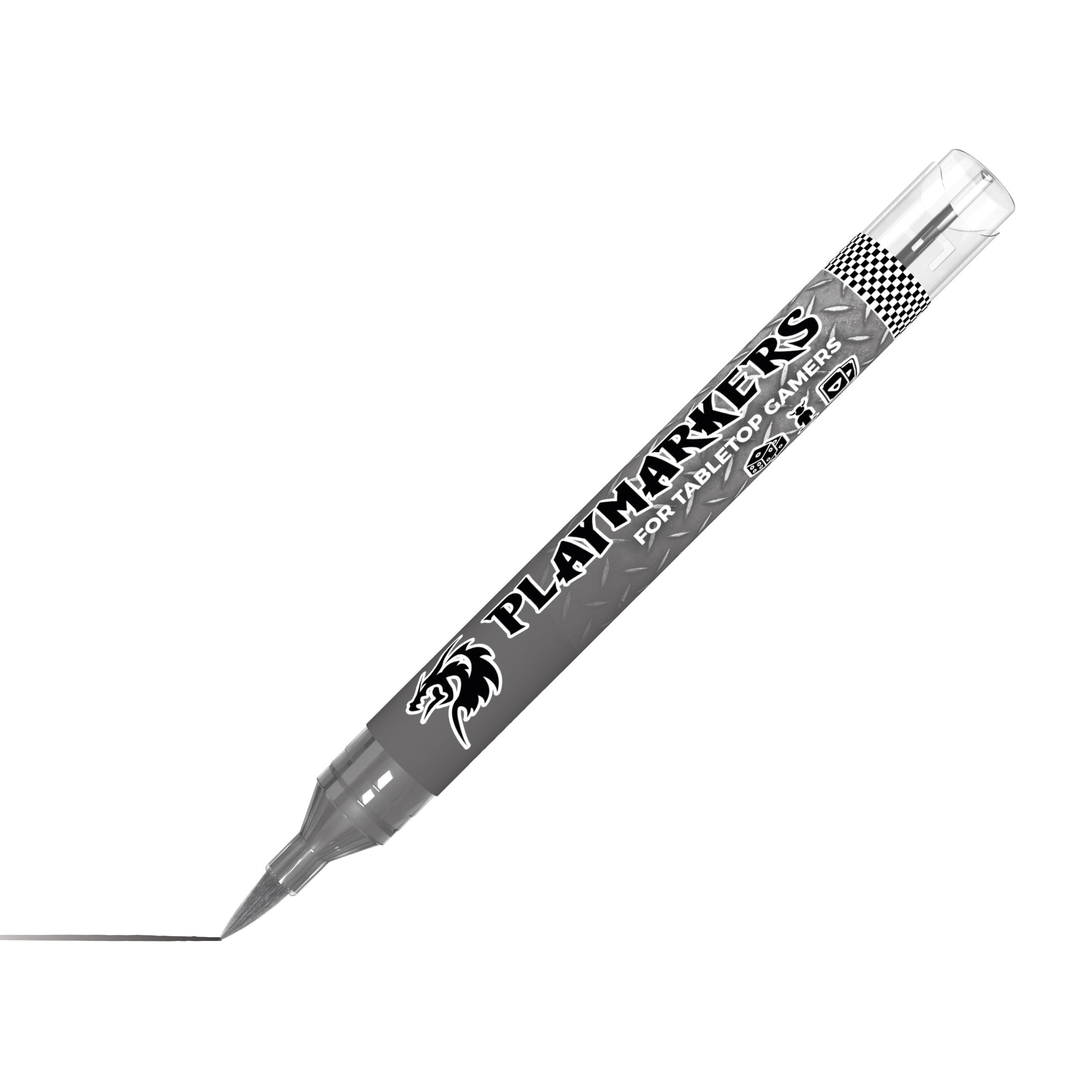 Gun Metal AKM001 AK Interactive Playmarker marker ukośnie z końcówką pędzelkową - metaliczny szary marker akrylowy do figurek Warhammer i gier tabletop - AK Interactive
