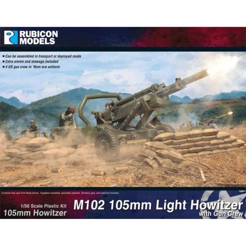 Haubica M102 105mm Light Howitzer z obsługą US Army – Rubicon Models 280126, skala 1:56, Bolt Action