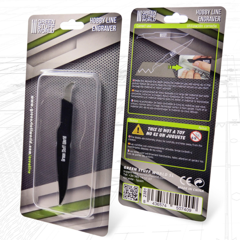 Hobby Line Engraver - opakowanie blistrowe GSW przód i tył z instrukcją użycia i ostrzeżeniami bezpieczeństwa | Green Stuff World
