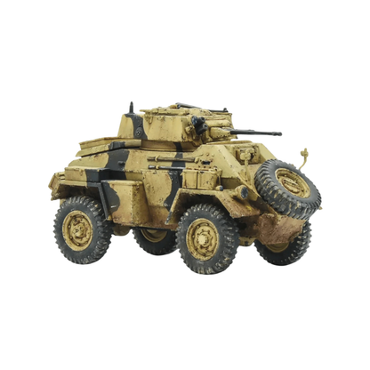 Humber MK II Armoured Car - Bolt Action 28mm - widok z boku kamuflaż pustyni Desert Rats 7th Armoured Division 15mm Besa - Warlord Games